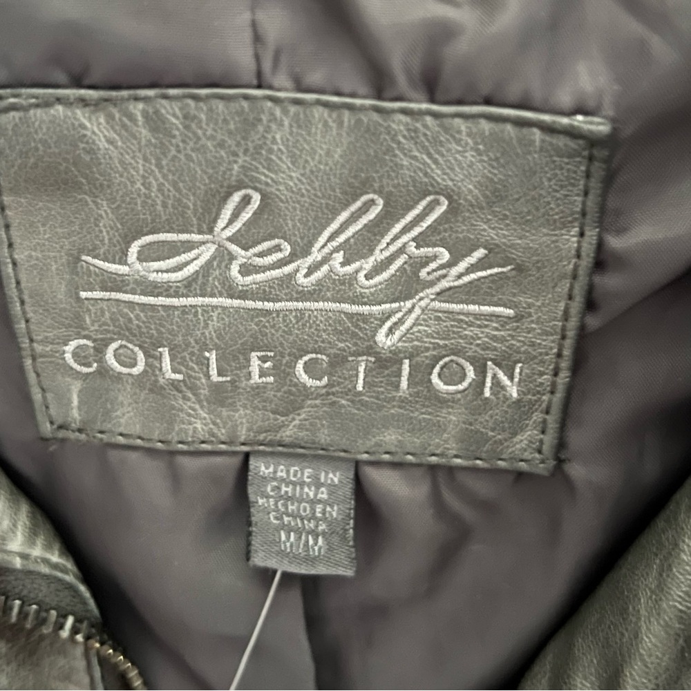 NWT Shelby Collection Grey Faux Leather Moto Jacket Medium - Picture 2 of 11